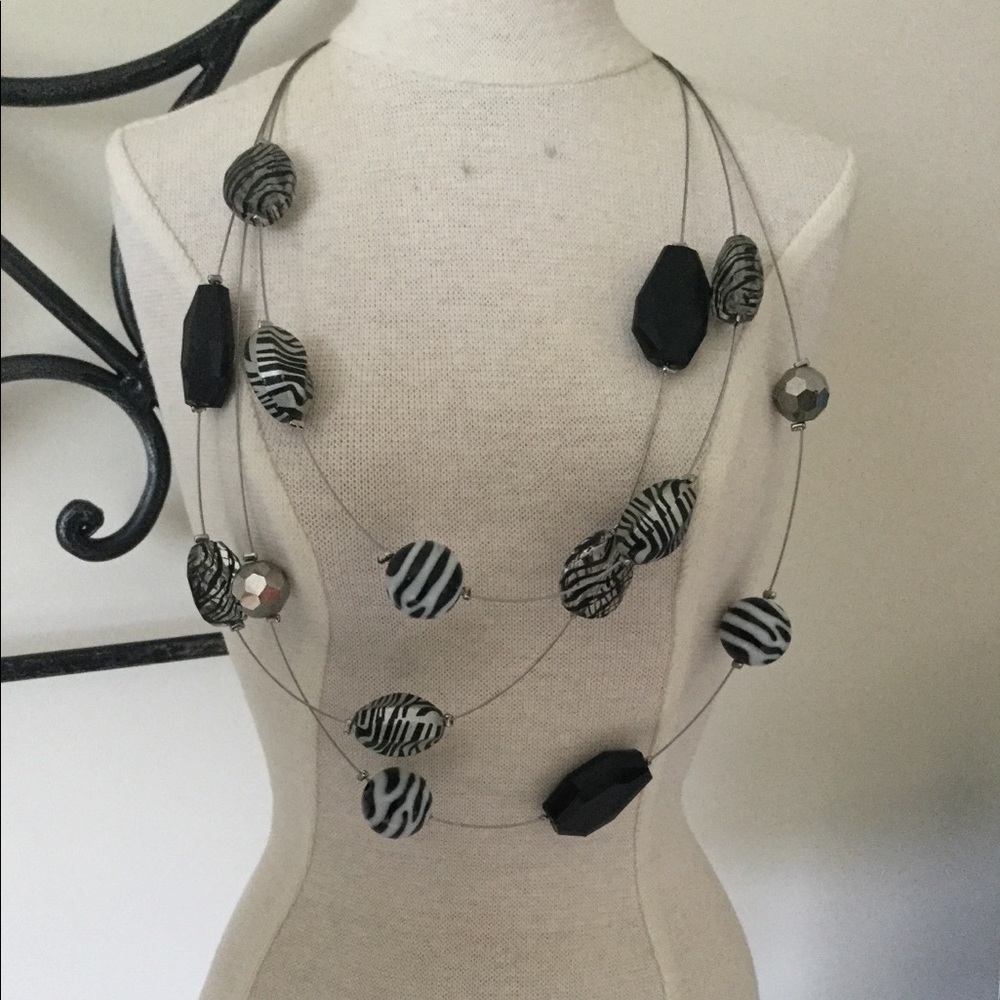 Triple Strand Large Bead & String Necklace - image 1